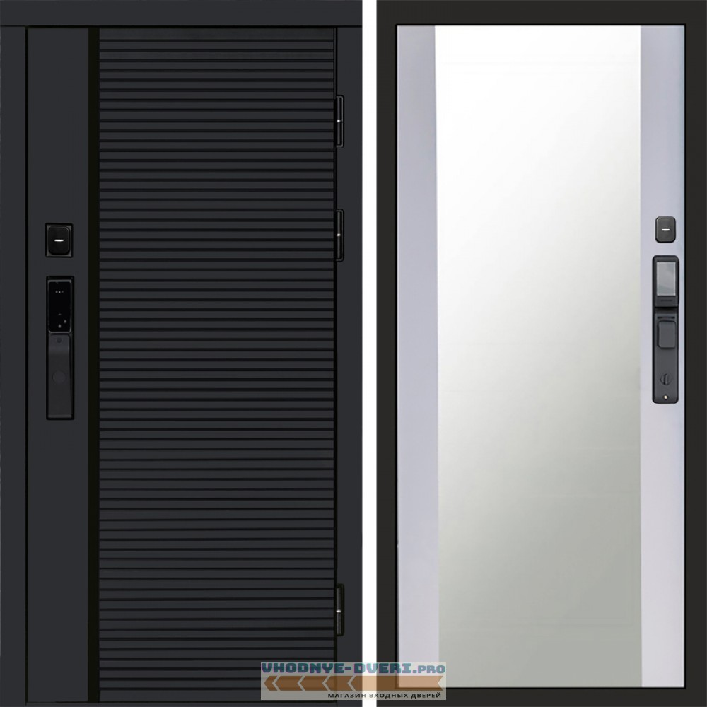 Входная дверь  Smart (Смарт) Black Line Зеркало 27 белый софт